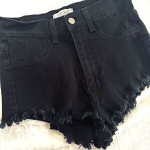 Judy Blue Black Denim Jean Shorts #1039 High Waist Cutoff  Frayed Hem - Size S